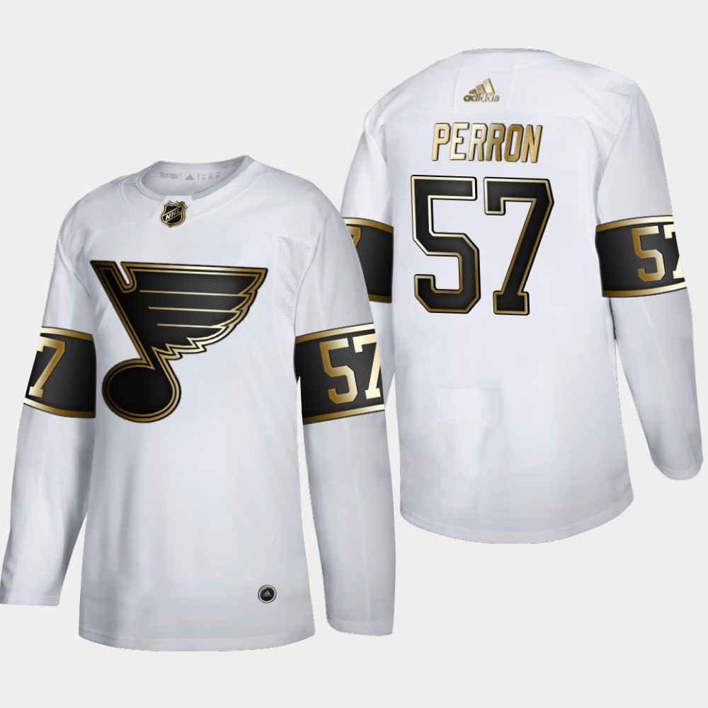 Men St. Louis Blues 57 David Perron Adidas White Golden Edition Limited Stitched NHL Jersey